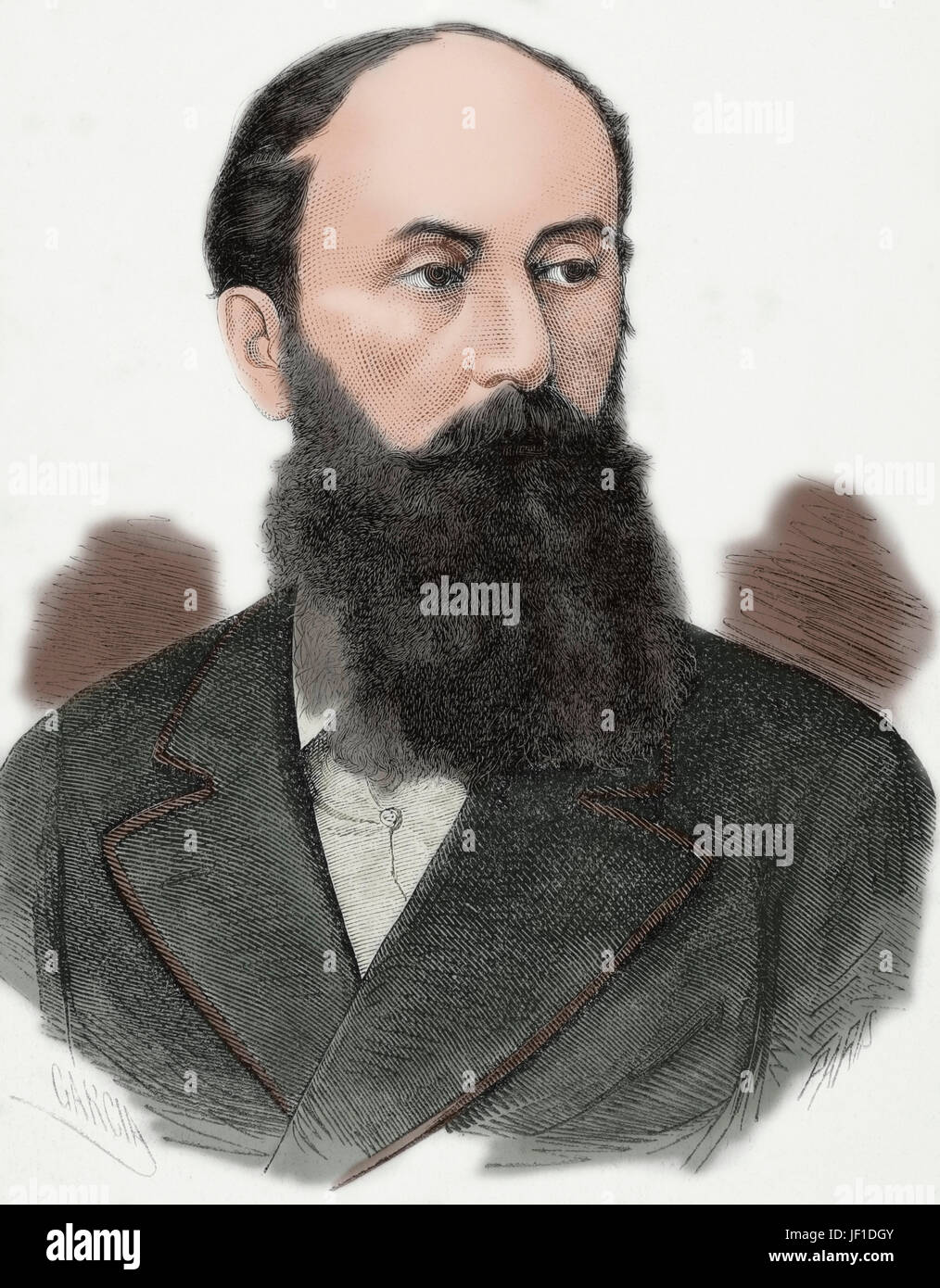 Manuel Falco d ' Adda (1828 – 1892), XIV Marquis von Almonacid und III Herzog von Fernan-Nunez. Spanischer Diplomat. Porträt. Kupferstich von Paris. "La Ilustración Española y Americana", 1872. Farbige. Stockfoto