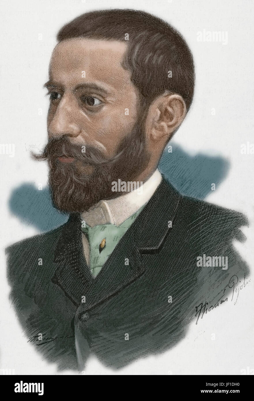 Miguel Arcangel Fargas Roca (1858-1916). Spanischer Arzt und Politiker. Porträt. Kupferstich von Thomas Pijoliu. "La Ilustracion Catalana", 1893. Farbige. Stockfoto
