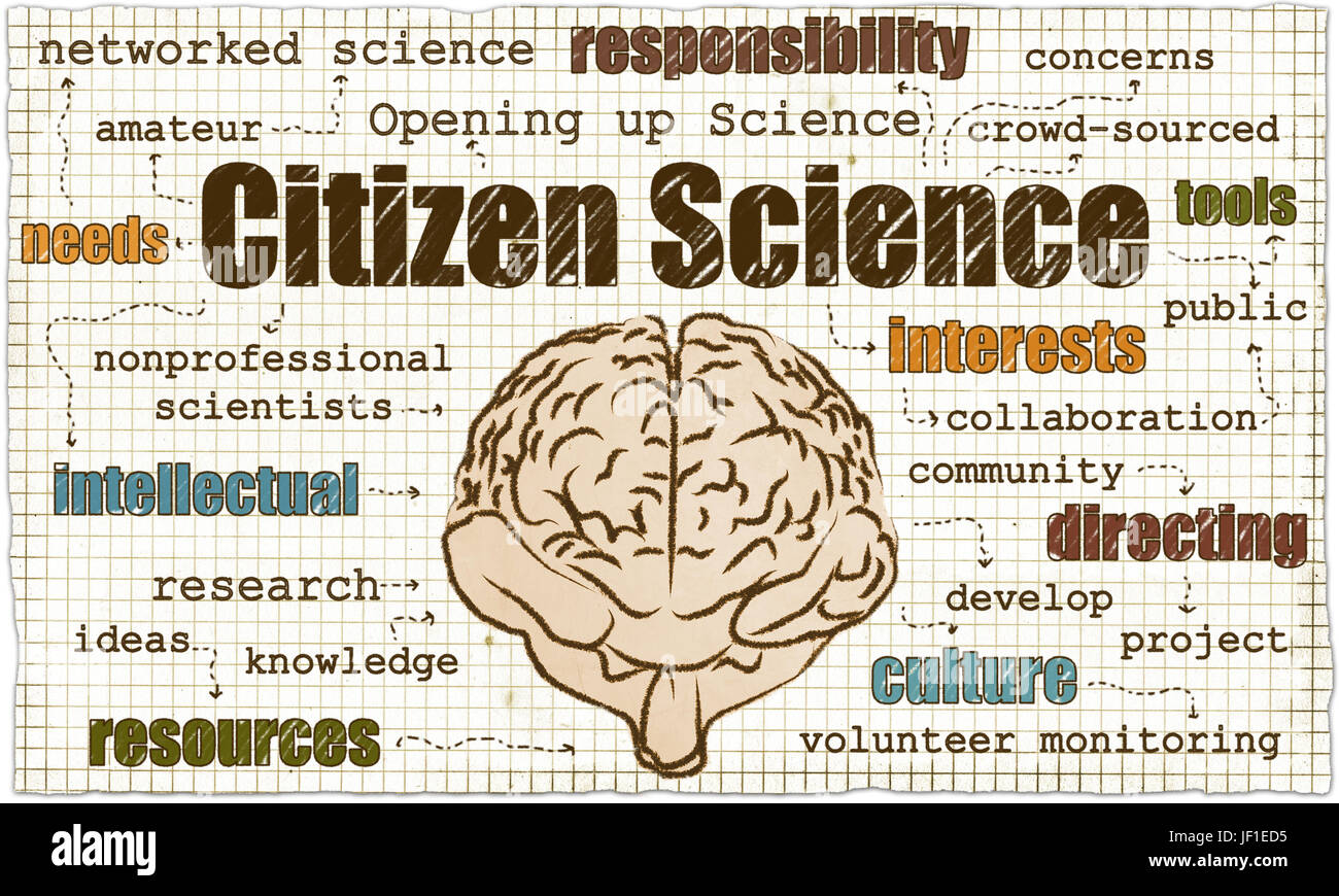 Citizen Science ist einschließlich der Laien und Öffnung der Wissenschaft Stockfoto