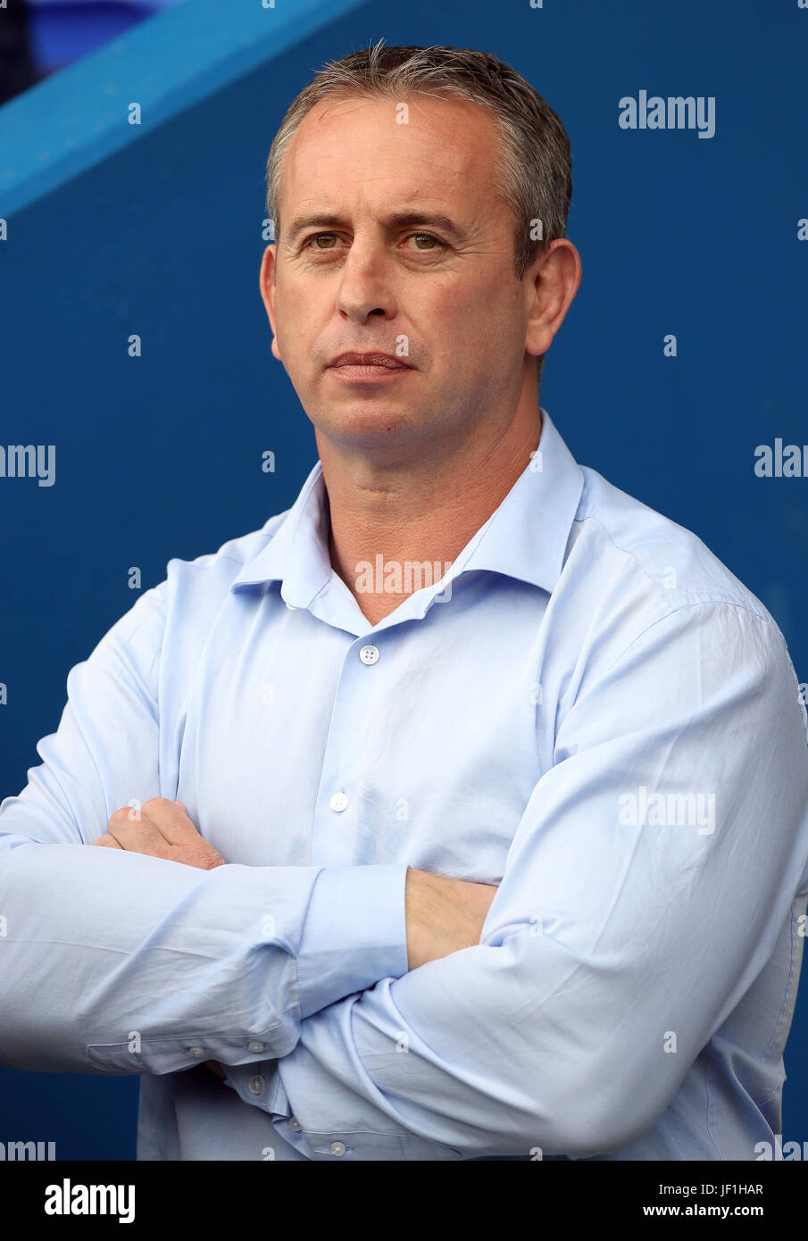 Katalanen Drachen Head Coach Steve McNamara, während die Betfred Super-League-Spiel im Halliwell Jones Stadium, Warrington Stockfoto