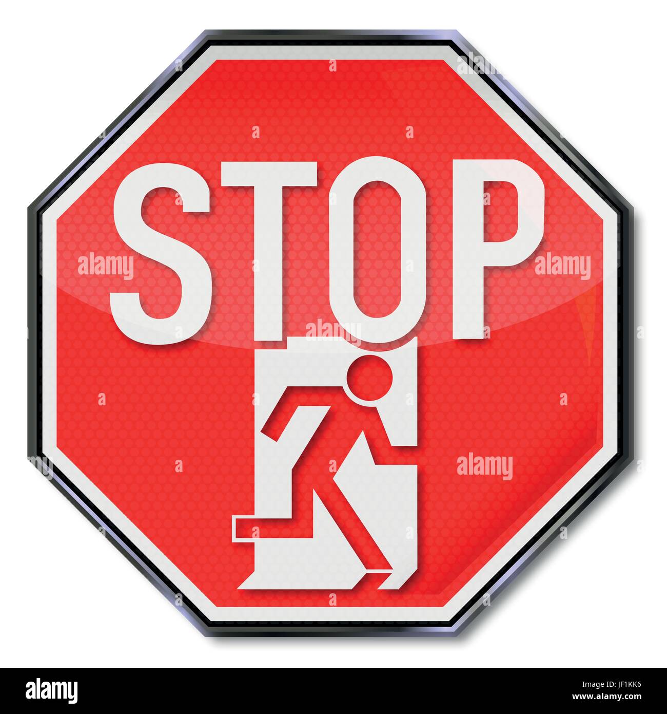 Stop-Schild Mann flieht durch eine Fluchttür Stock Vektor