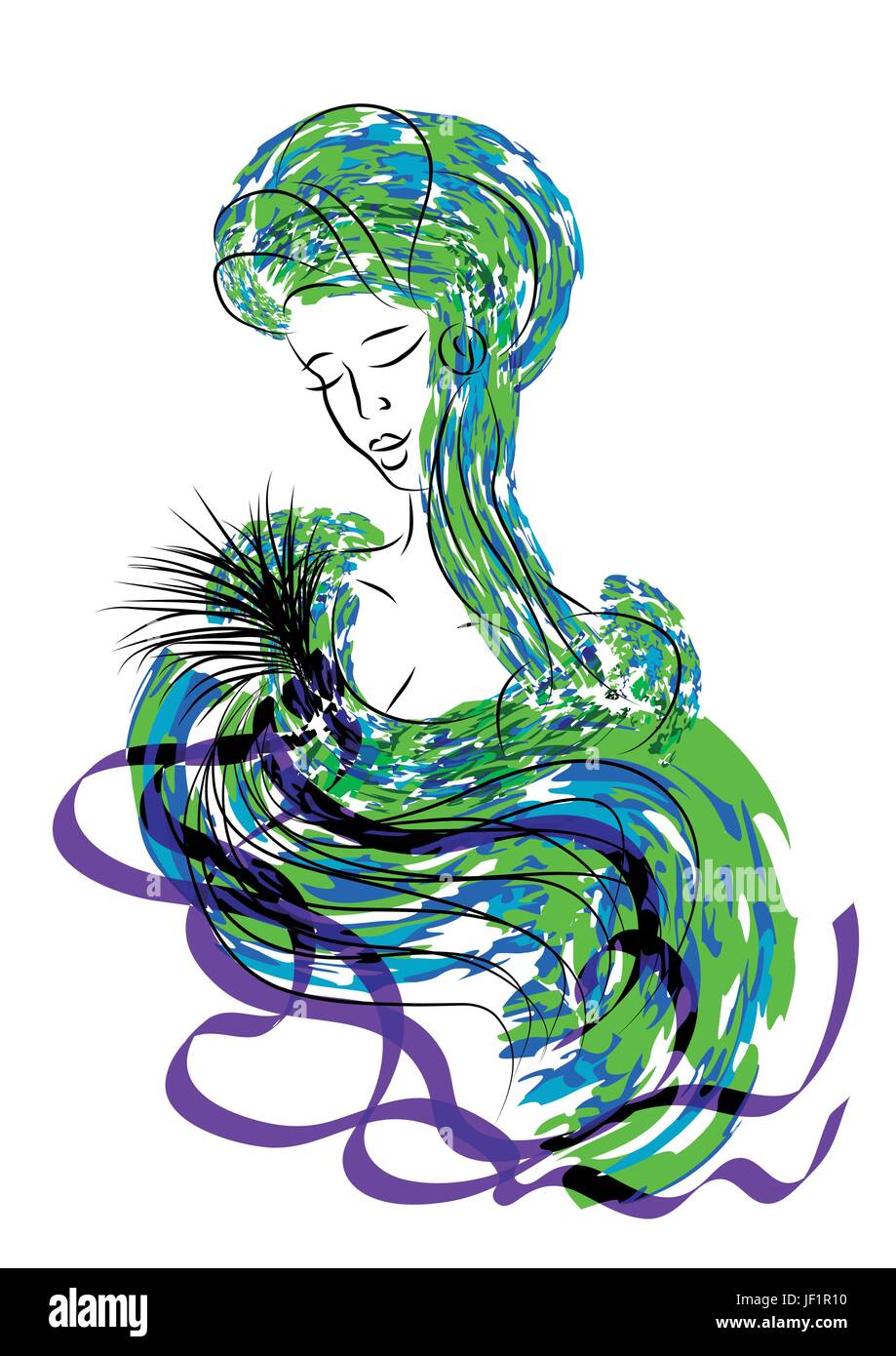 Frau, Frauen, Mode, Frau, Gesicht, Eleganz, Malerei, Illustration, Stock Vektor