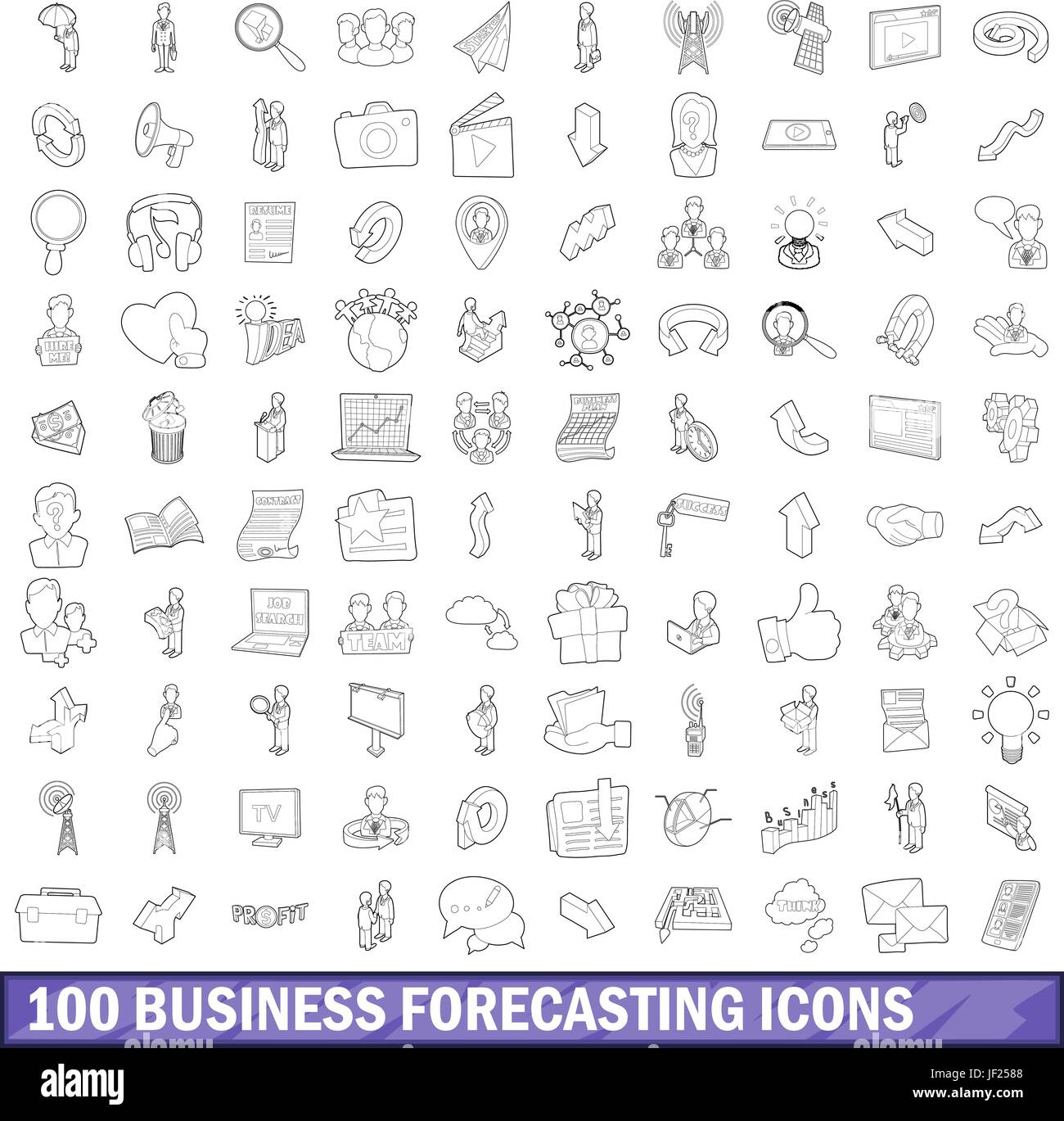 100 Unternehmen Prognosen Icons Set, Umriss-Stil Stock Vektor