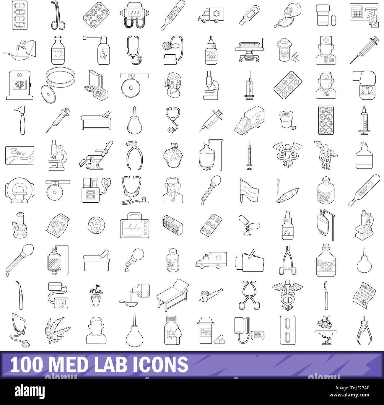 100 med Lab Icons Set, Umriss-Stil Stock Vektor