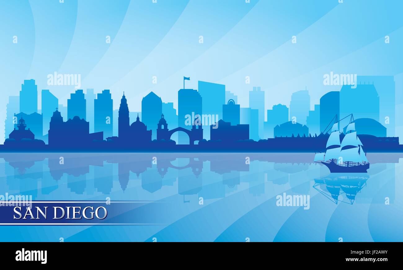San Diego Stadt Skyline Silhouette Hintergrund, Vektor-illustration Stock Vektor