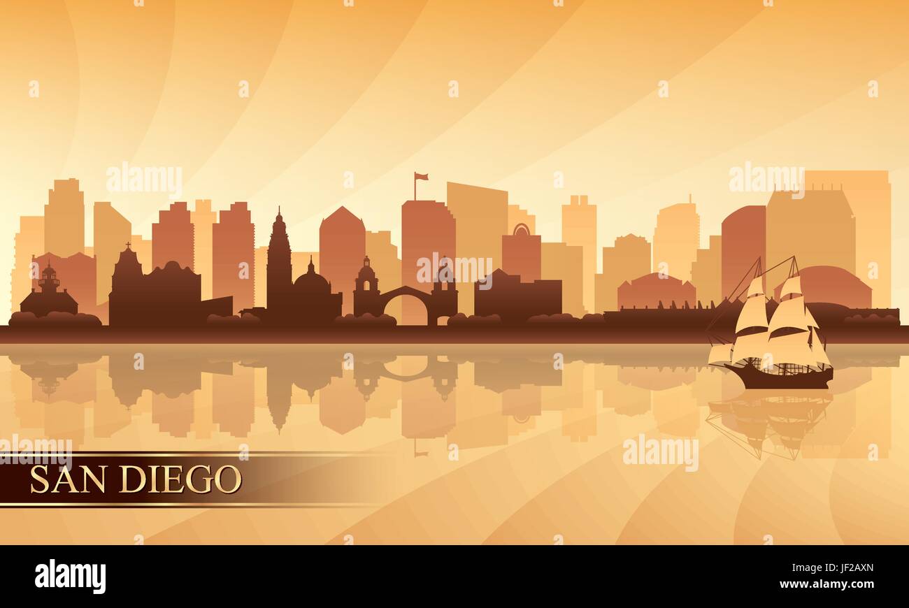 San Diego Stadt Skyline Silhouette Hintergrund, Vektor-illustration Stock Vektor