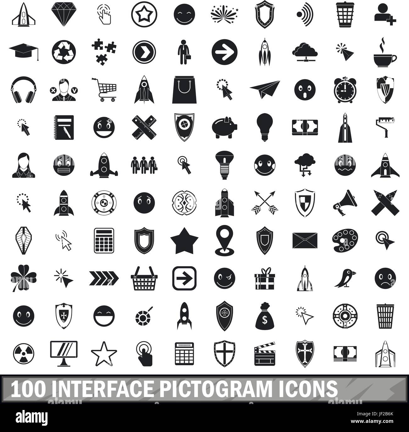 Piktogramm Symbole eingestellte 100 Schnittstelle, einfachen Stil Stock Vektor