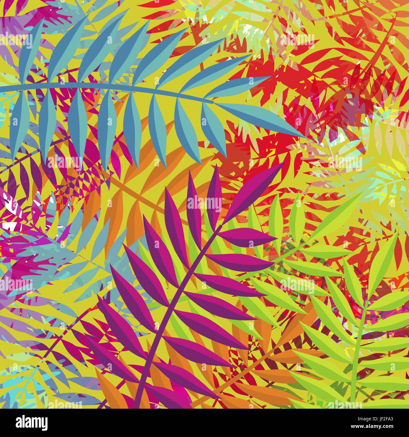 Tropischer Sommer Hintergrund leuchtende Farbe Palette Kunst mit Dschungel-Palme Blätter und abstrakt hand gezeichnete Textur. EPS10 Vektor. Stock Vektor