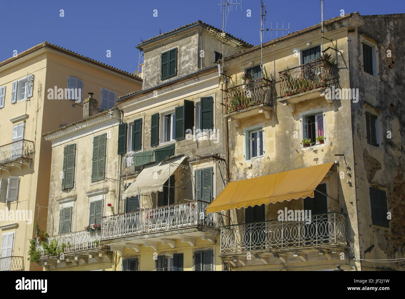 Haus Fronten in Korfu-City, Griechenland Stockfoto