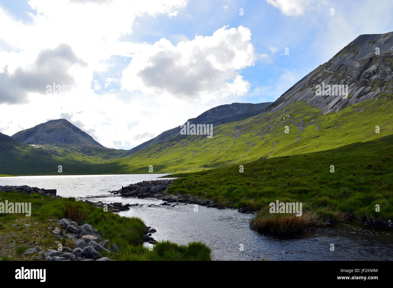 Loch ein t-stiob mit der corran Fluss und die Brüste von Jura, Isle of Jura, schottischen Inseln. Stockfoto