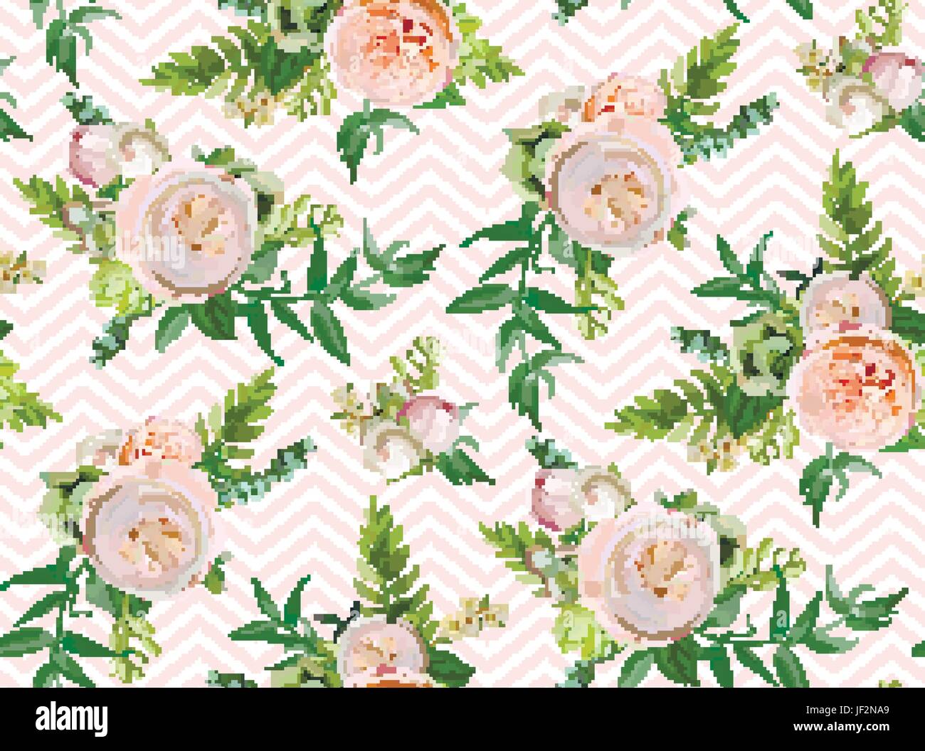 Vektor floral Sommer Musterdesign: Blumensträuße von rosa weißen Garten stieg saftig grüner Kaktus Blumen Saisonpflanzen grün elegante Aquarell Stock Vektor