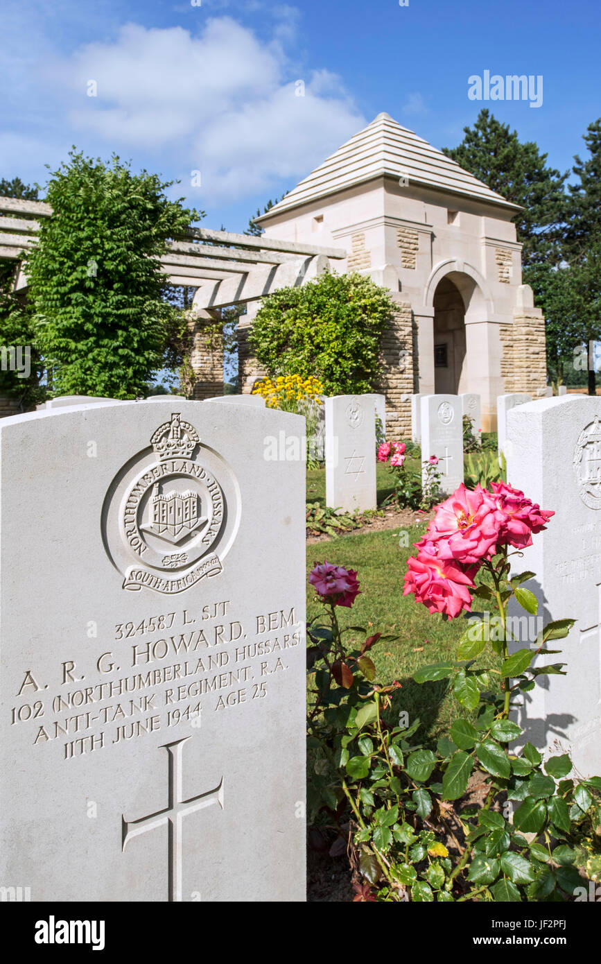 Britische Kriegsgräberstätte Ryes, enthält 652 Commonwealth Bestattungen des zweiten Weltkriegs, Bazenville, Calvados, Normandie, Frankreich Stockfoto