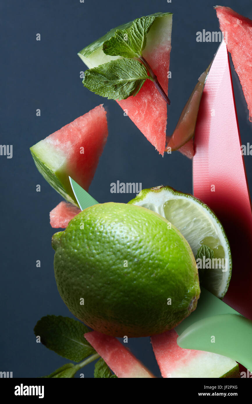 Frische Wassermelone mit mint Blatt. Stockfoto