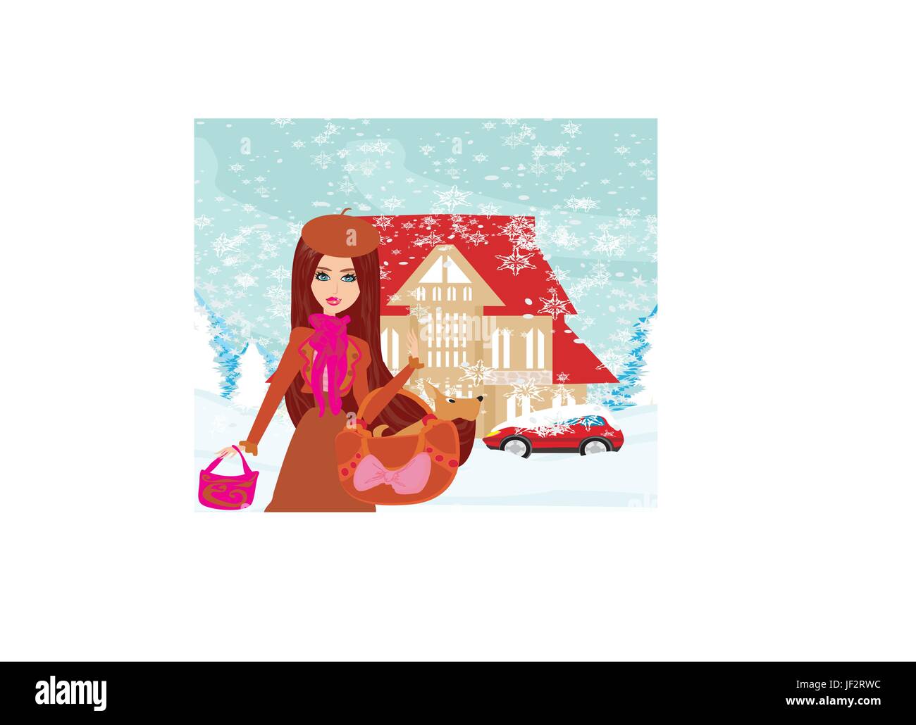 Frau, Haus, Gebäude, Stadt, Stadt, Mode, Risiko, Winter, Verkehr, Stock Vektor