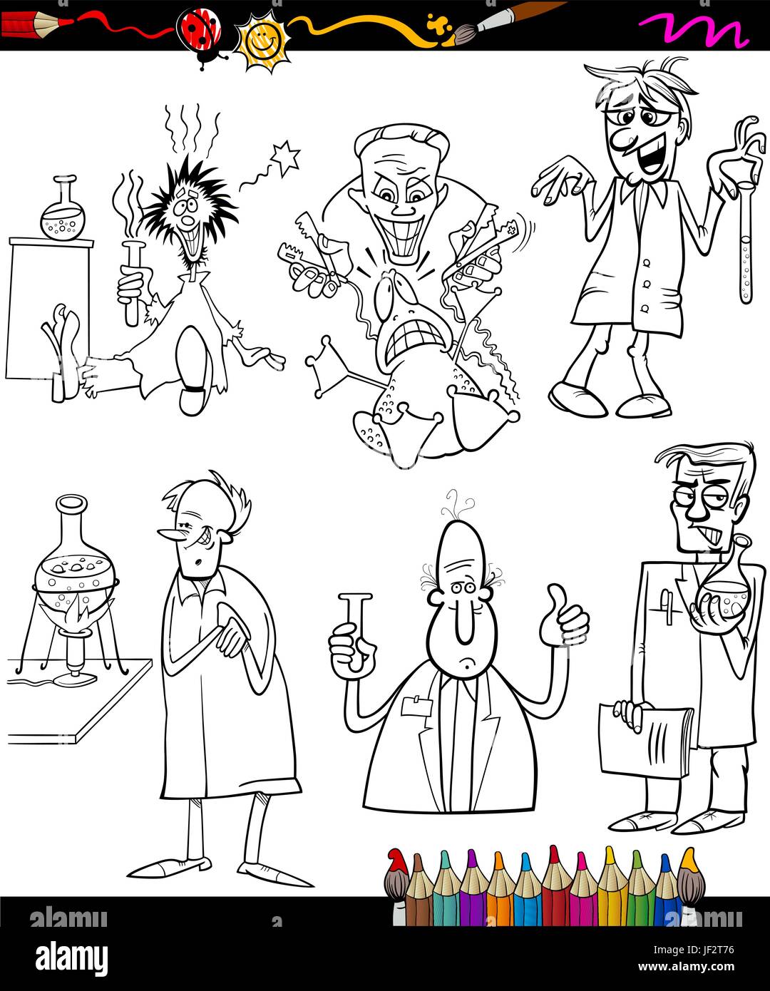 Illustration, Apotheke, Labor, verrückt, Cartoon, Fläschchen,  Wissenschaftler, lachen Stock-Vektorgrafik - Alamy