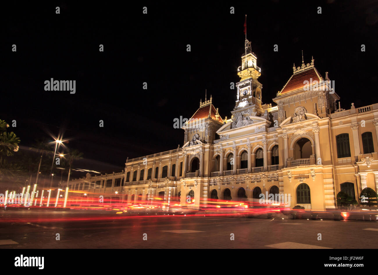 Nachtansicht des Rathauses, Saigon, Ho-Chi-Minh-Stadt, Vietnam Stockfoto
