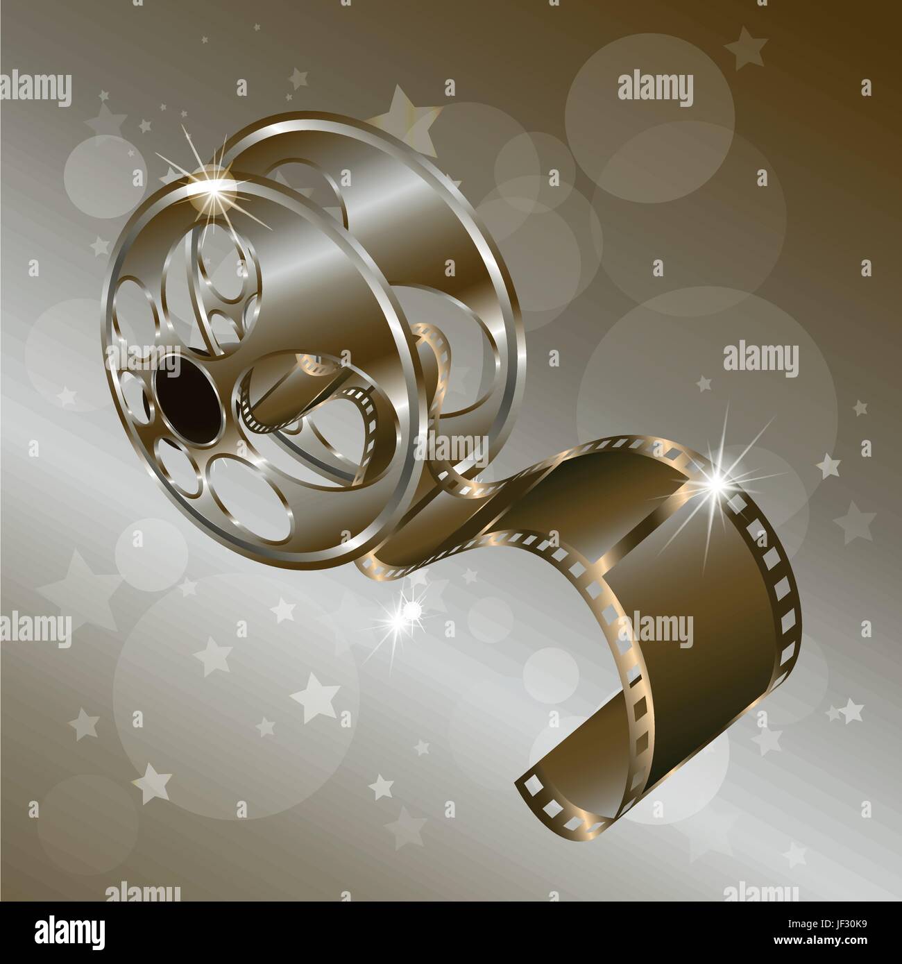 Film Reel Film Vektor isoliert auf goldenem Hintergrund mit Sternen Stock Vektor