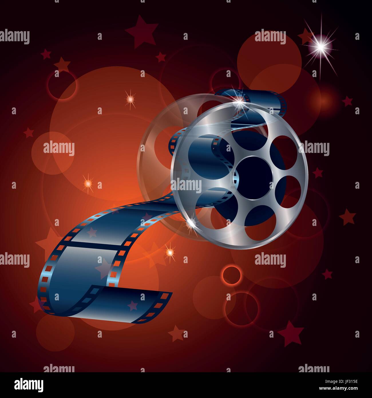 Film Reel Film mit Sternen, Vektor isoliert auf rotem Grund Stock Vektor