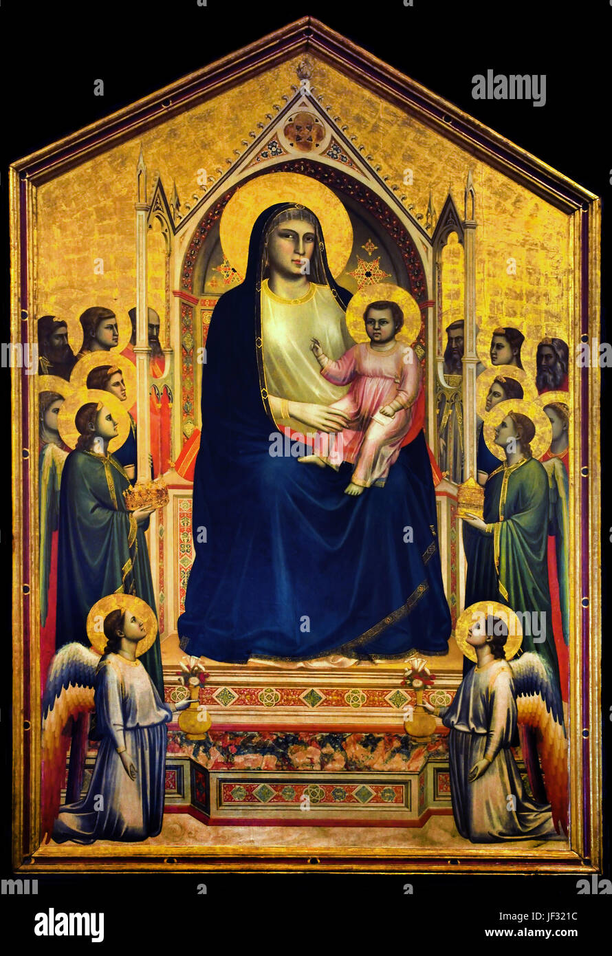 Madonna und Kind mit Engeln und Heiligen 1306 Giotto di Bondone 1266 inthronisiert/7 –1337 Giotto - Giottus war ein italienischer Maler und Architekten von Florenz während des Spätmittelalters. Italien Stockfoto