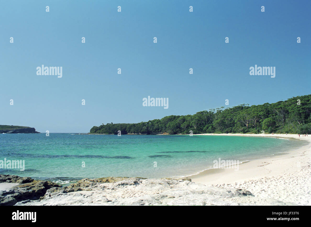 Murrays Beach, Booderee Nationalpark, Jervis Bay, JBT, Australien.  Weiße Strand und das türkisblaue Meer Stockfoto