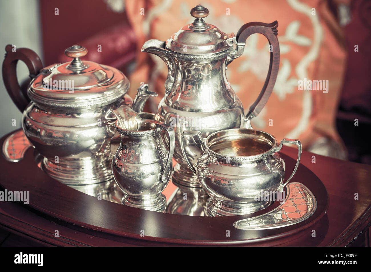 Vintage Luxus Silber Geschirr, Kaffee und Tee-set Stockfotografie