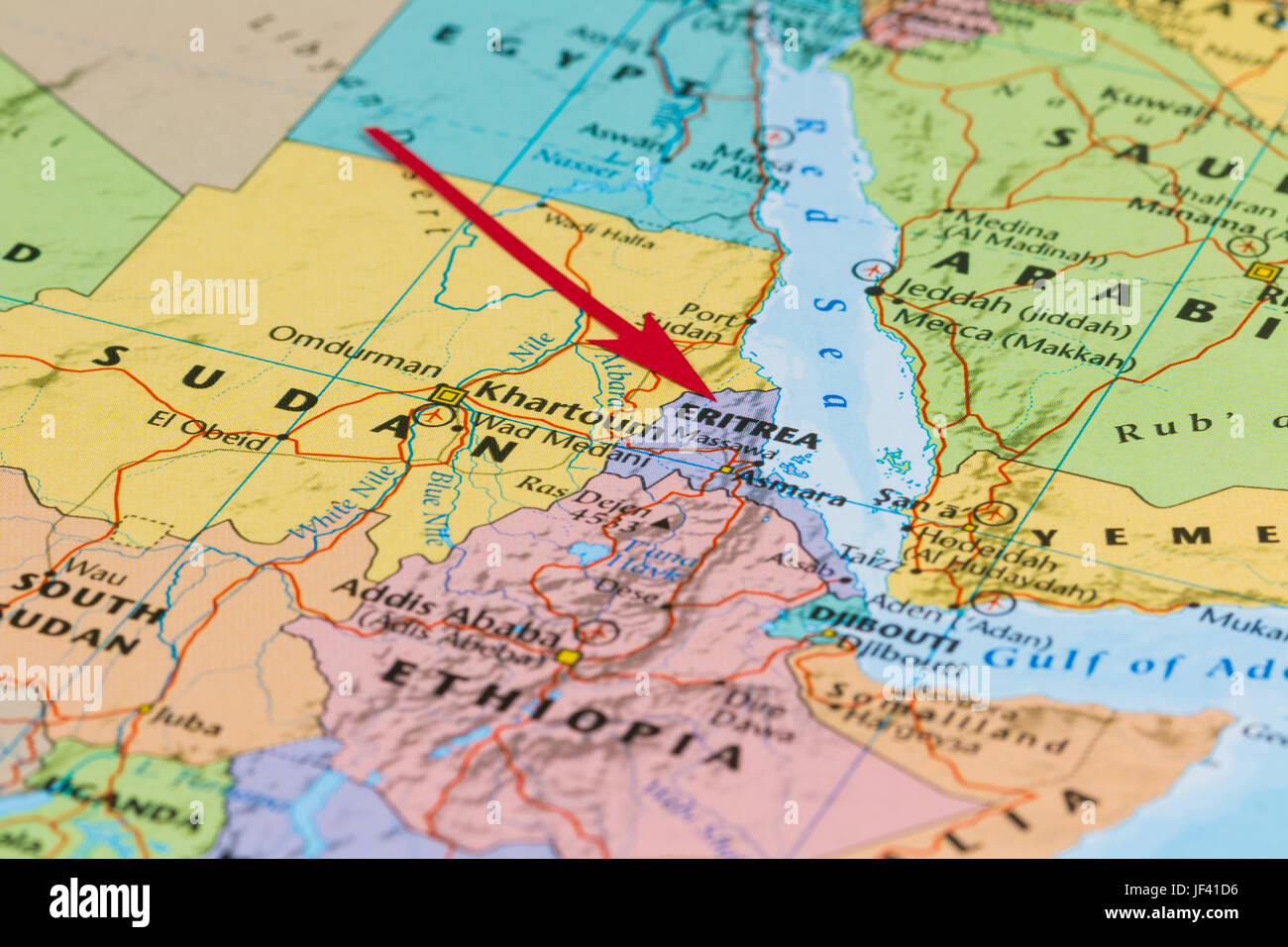Foto Von Eritrea Land Mit Roten Pfeil Angezeigt Land Auf Dem Afrikanischen Kontinent 