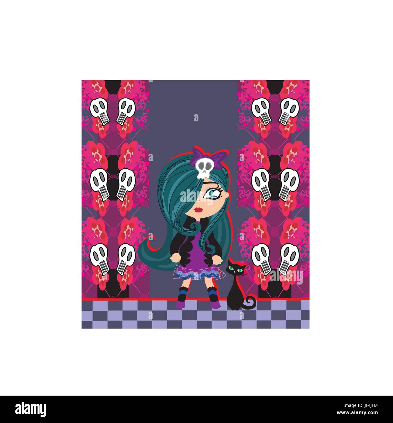 Emo Mädchen und ihre Katze. Stock Vektor