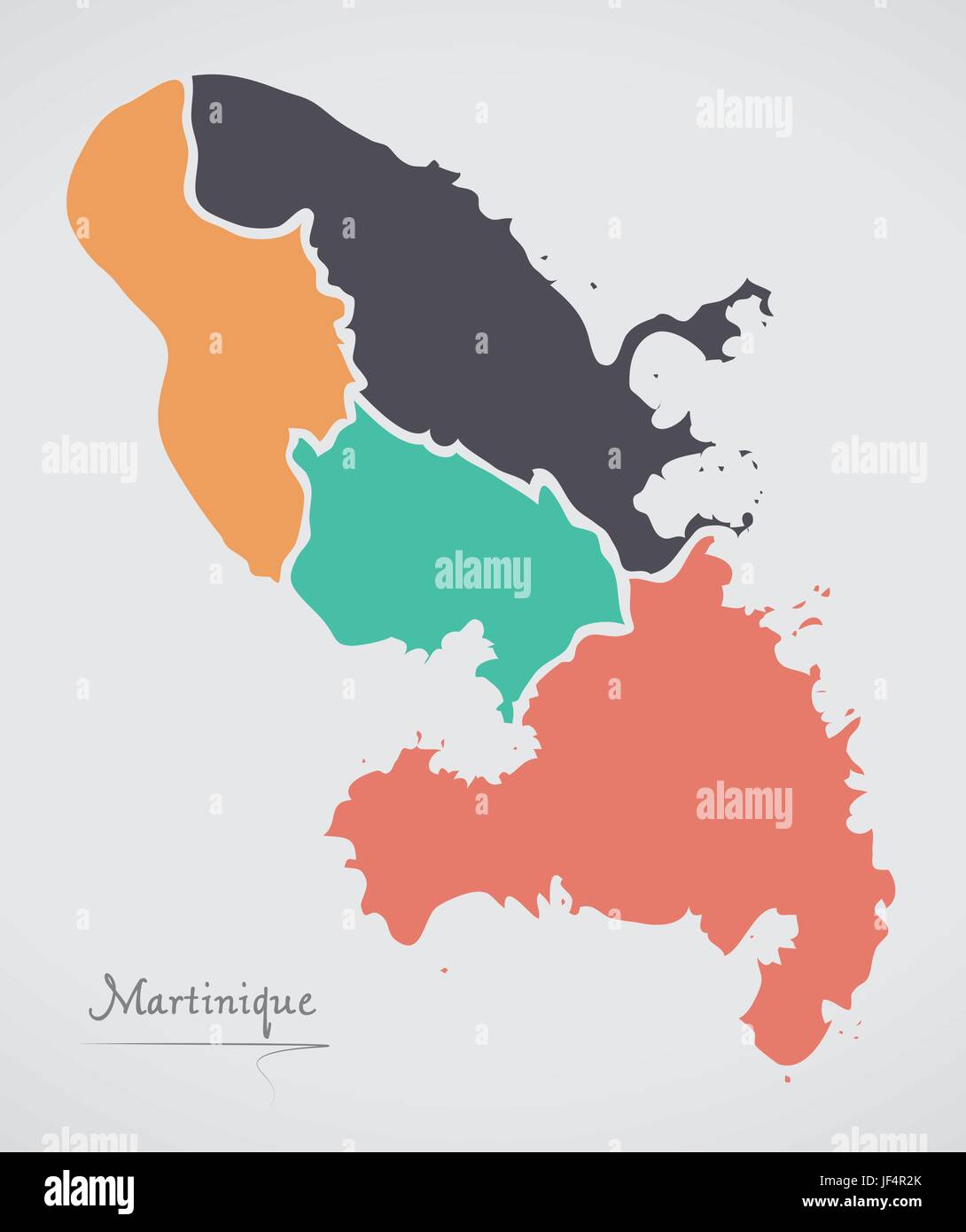 Martinique Karte mit Staaten und moderne Runde Formen Stock