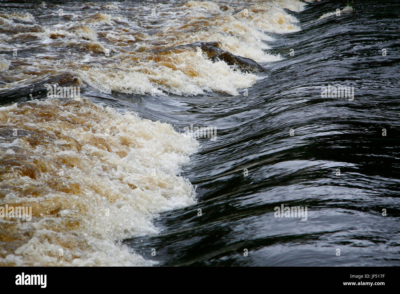 Hohe Wasserstände auf der Flusses Wharfe im Ilkley Yorkshire für die öffentlichen Fußweg Trittsteine Stockfoto