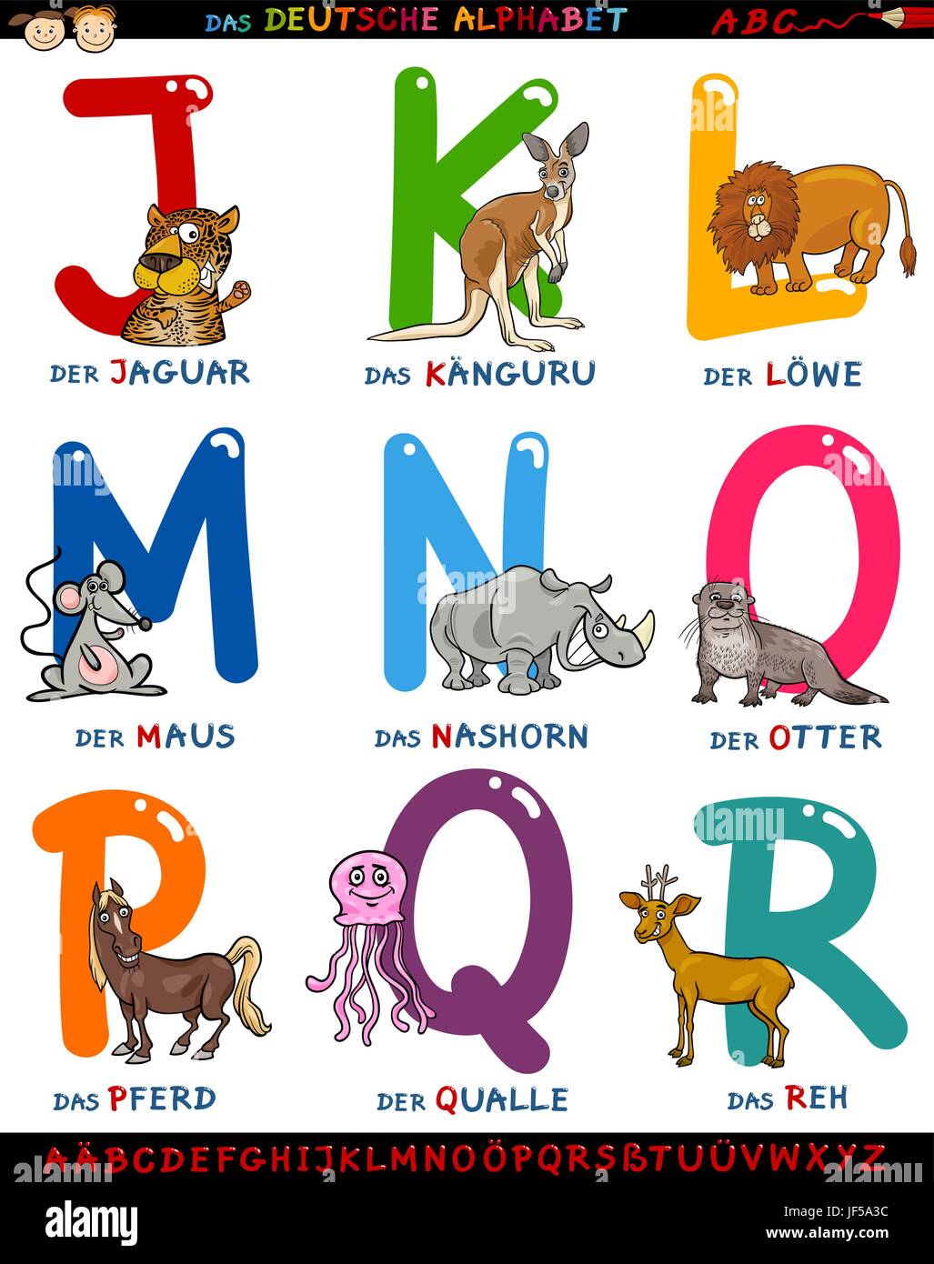 Bildung, Tiere, Illustration, Deutsch, Alphabet, Cartoon, ABC, Typ
