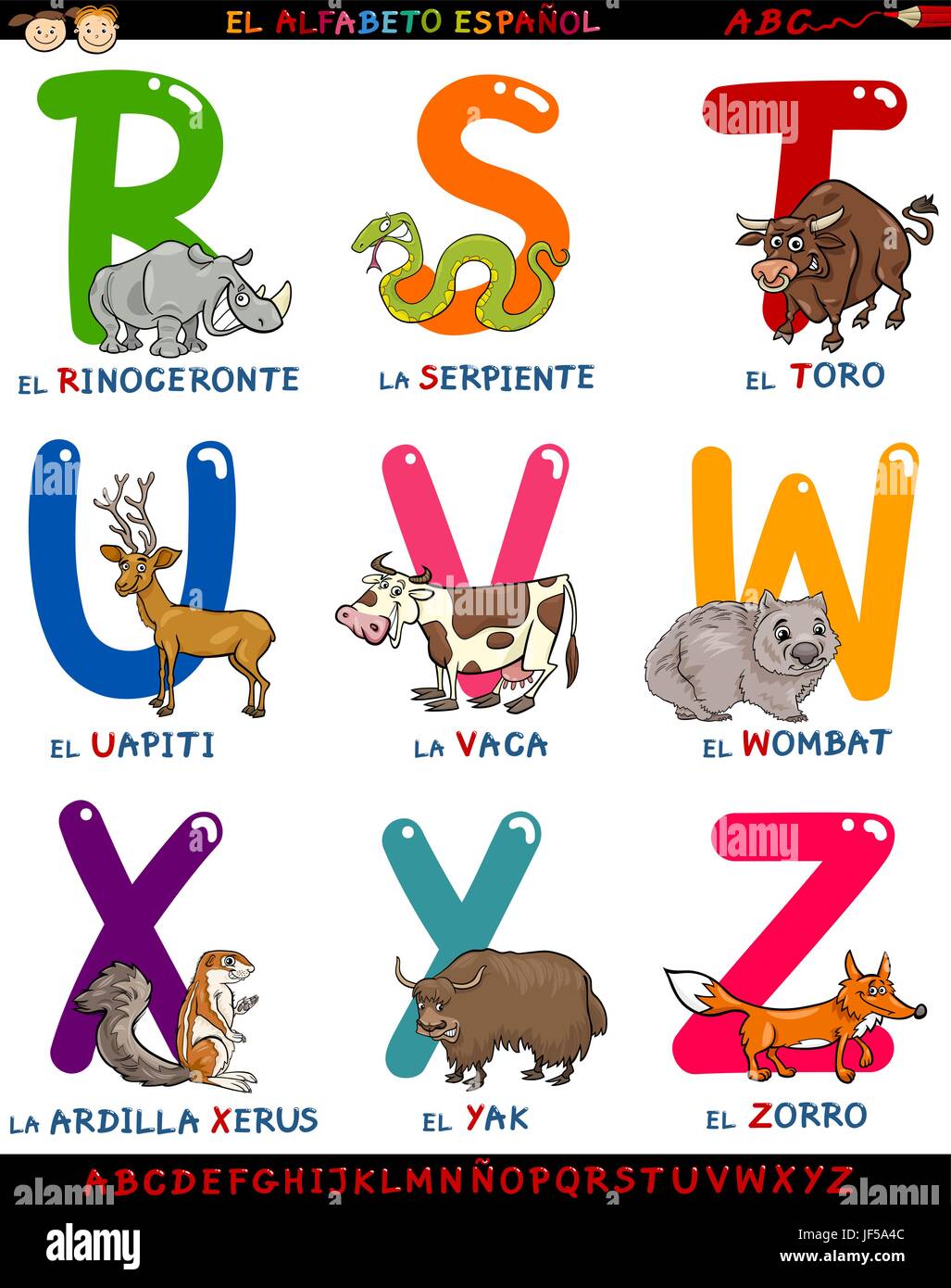 Bildung Tiere Illustration Spanisch Alphabet Cartoon Abc Typ Stock Vektorgrafik Alamy