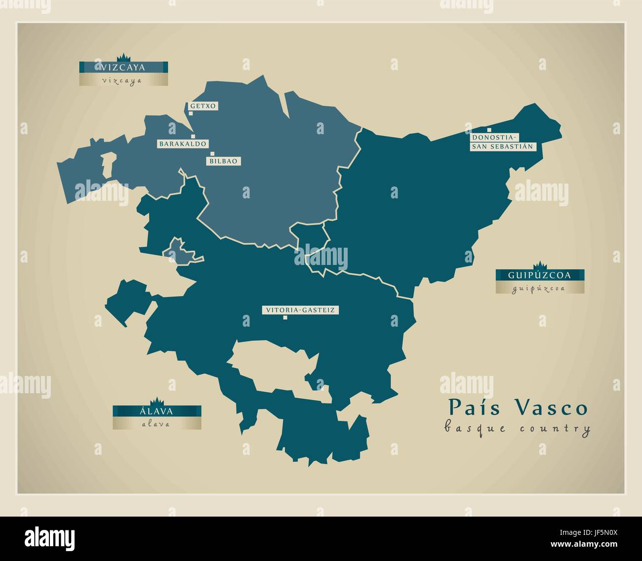 Modern, moderne, Europa, Spanien, Region, Provinz, Staat, Vektor, Atlas, Karte Stock Vektor