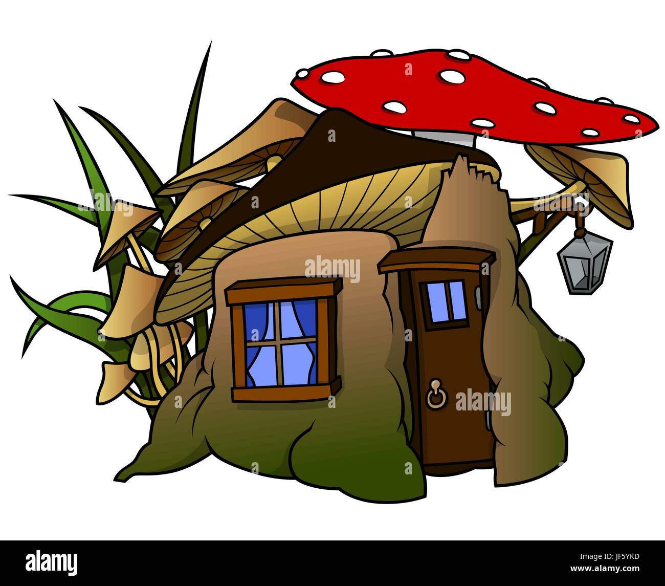 Haus, Gebäude, Comic, Malerei, Illustration, Laterne, Märchen, Kappe, Stock Vektor