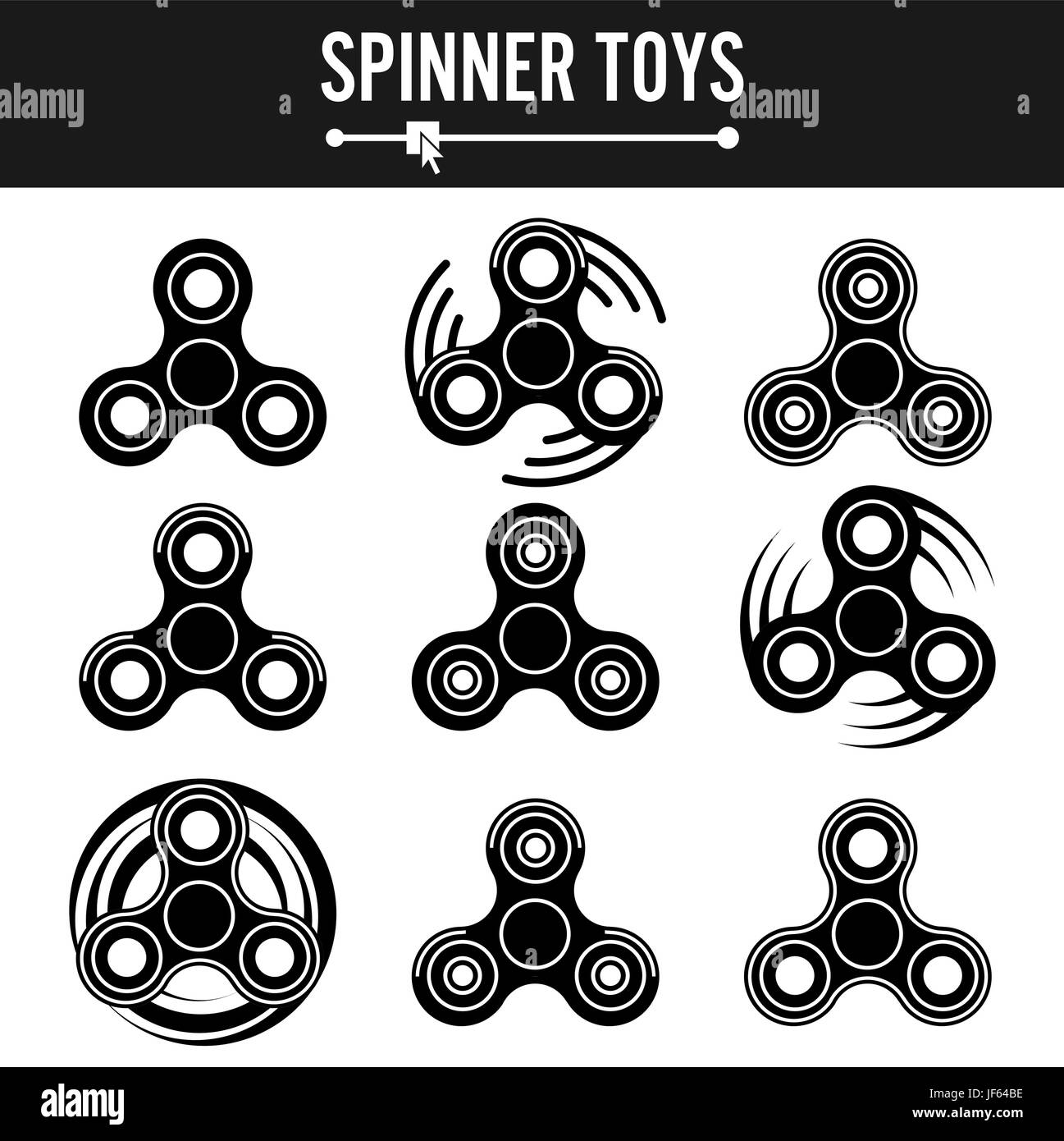 Hand-Spinner-Vektor-Etiketten. Schwarze Symbole isoliert. Zappeln Sie  Spinner Embleme Stock-Vektorgrafik - Alamy