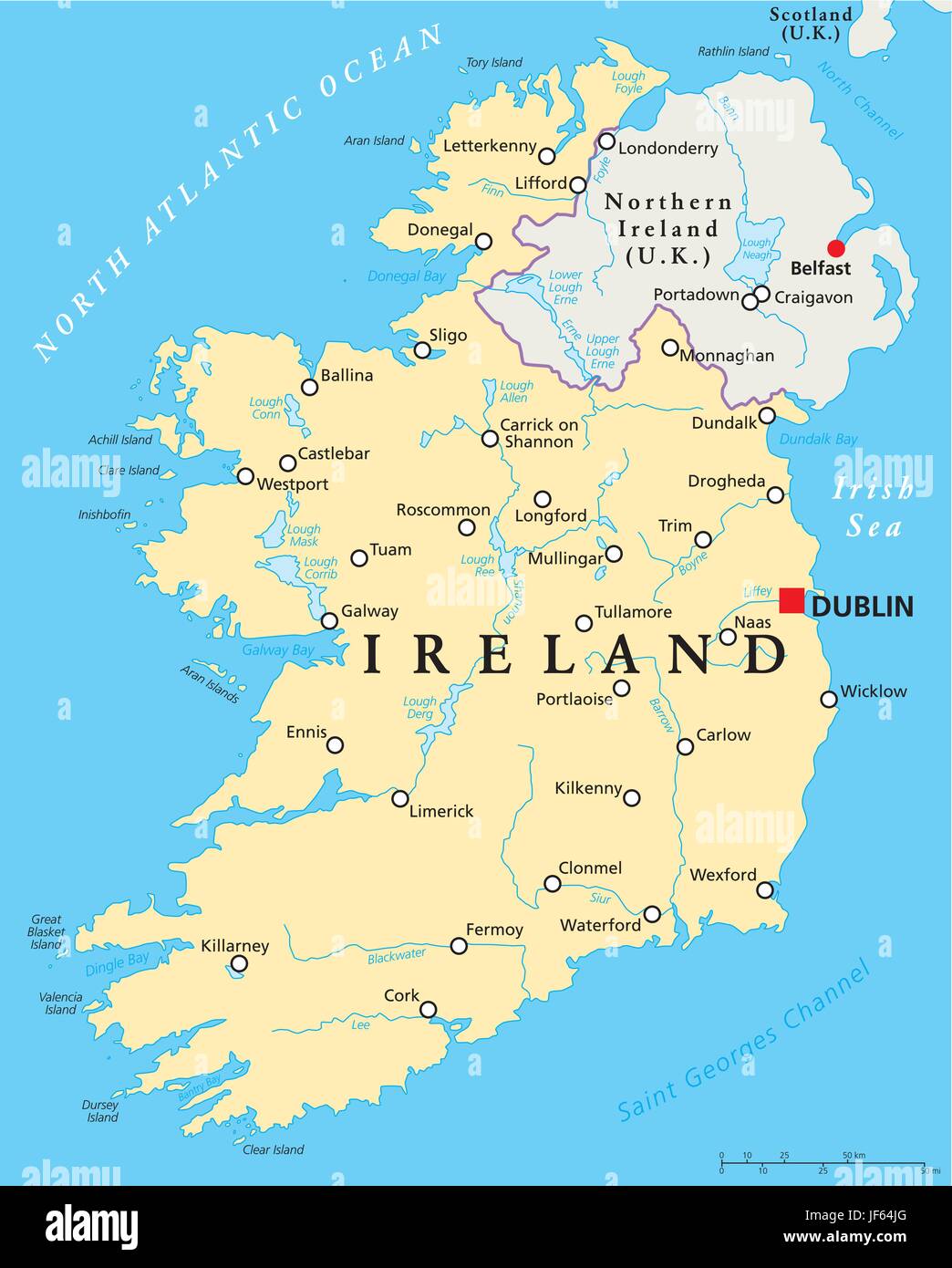 Irland, Karte, Atlas, Karte der Welt, Atlantik, Salzwasser, Meer, Ozean, Stock Vektor