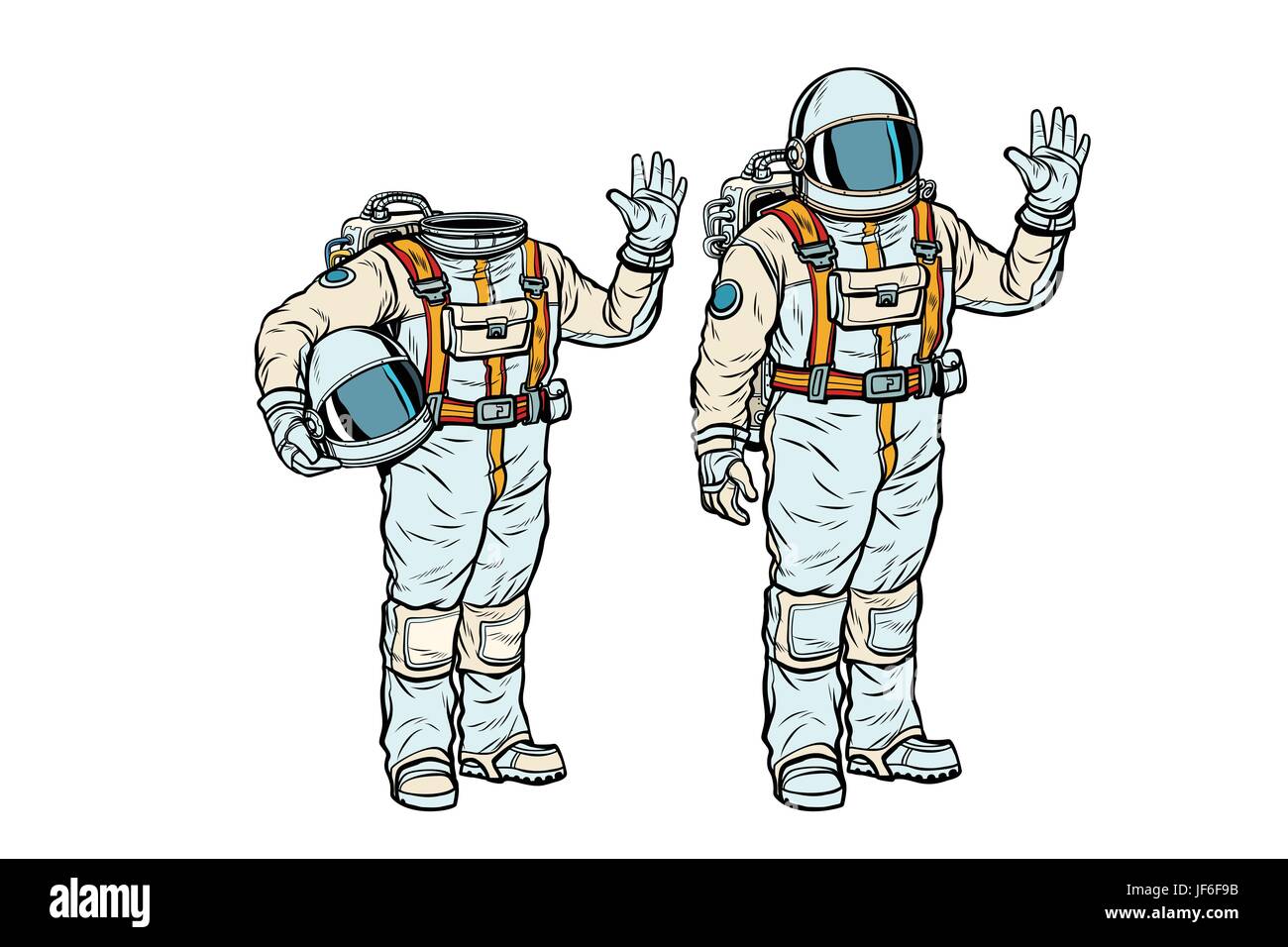 Astronauten im Raumanzug und Mock-up ohne Kopf Stock Vektor
