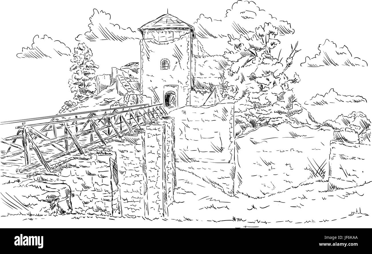 Farbe, Silhouette, malen, zeichnen, Burg, Vektor, Kontur, Schloss, Turm