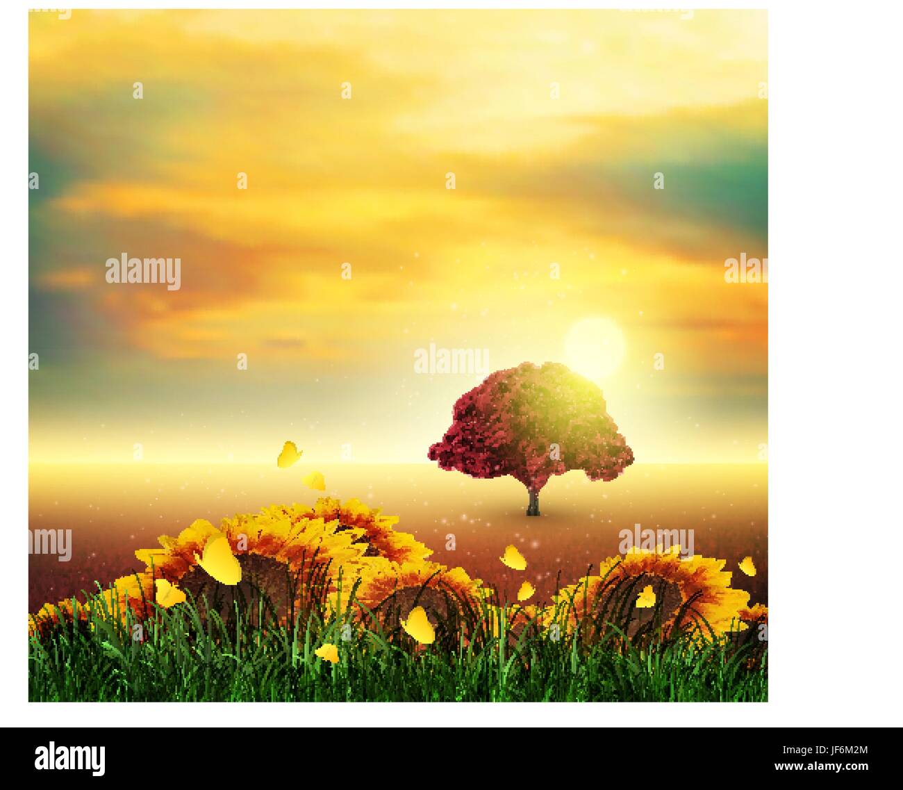 Blume, Pflanze, Sonnenuntergang, Feld, Sommer, sommerlich, Landschaft Landschaft, Stock Vektor