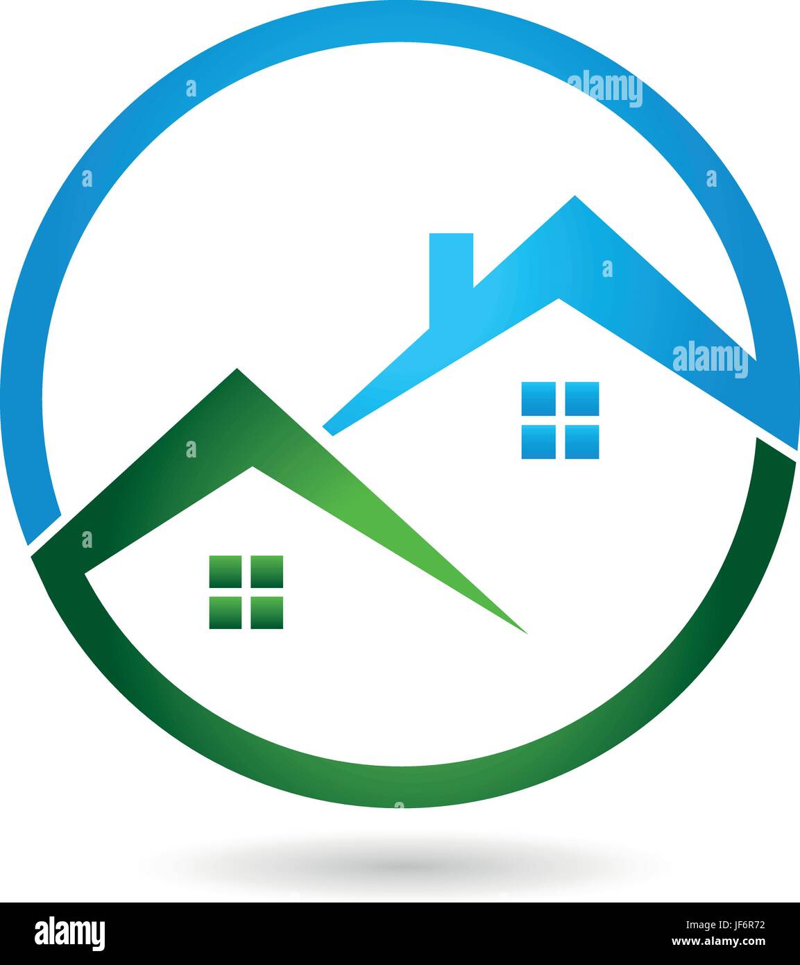 Logo, Immobilien, zwei Häuser, Dächer Stock Vektor