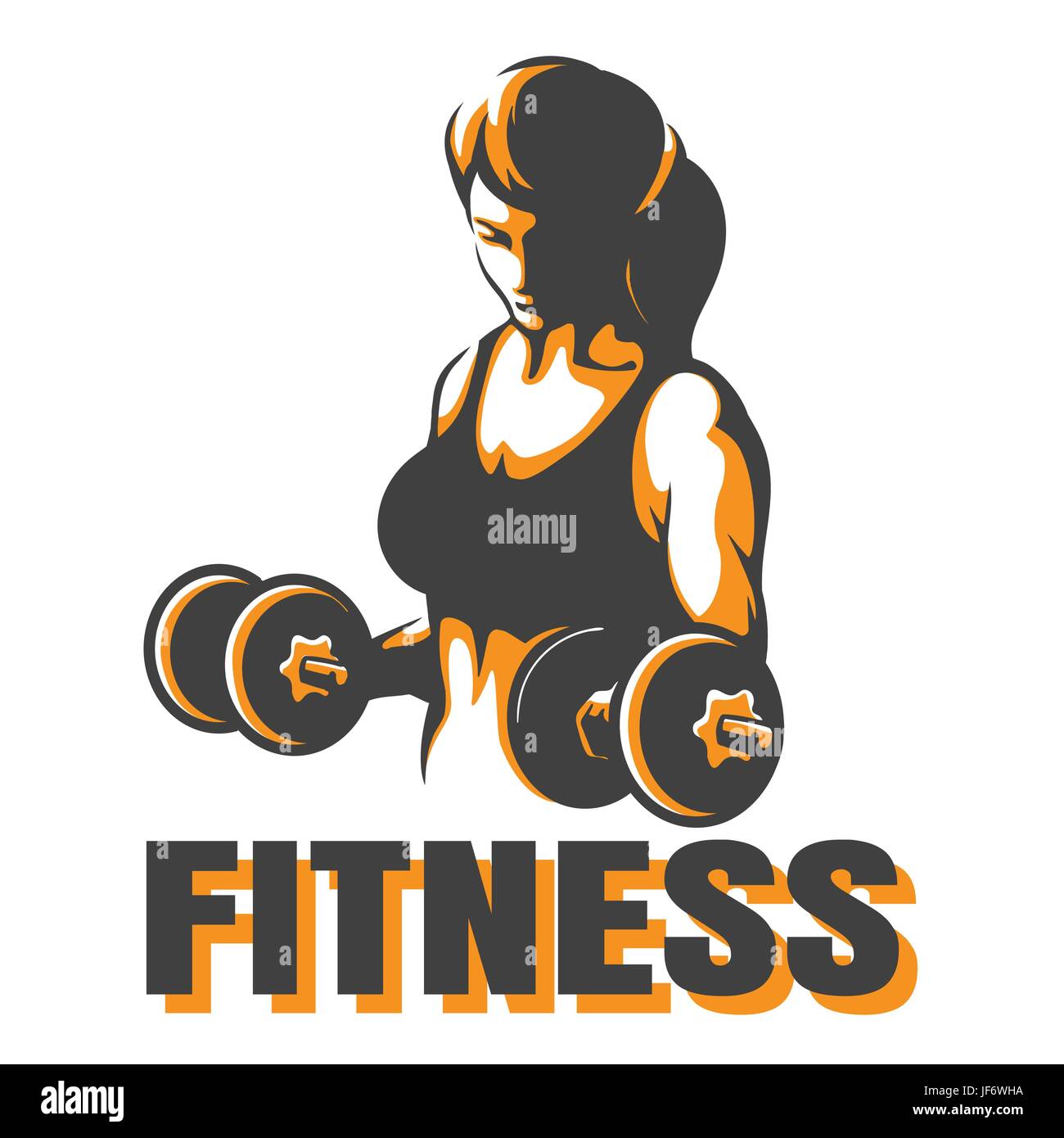 Bodybuilder Verein oder Fitness-Emblem. Sportliche Frau Gewicht halten.  Vektor-illustration Stock Vektor