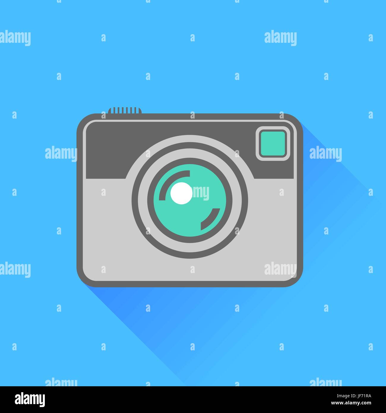 Kamera-Symbol auf blauem Hintergrund isoliert. Lange Schatten Stock Vektor