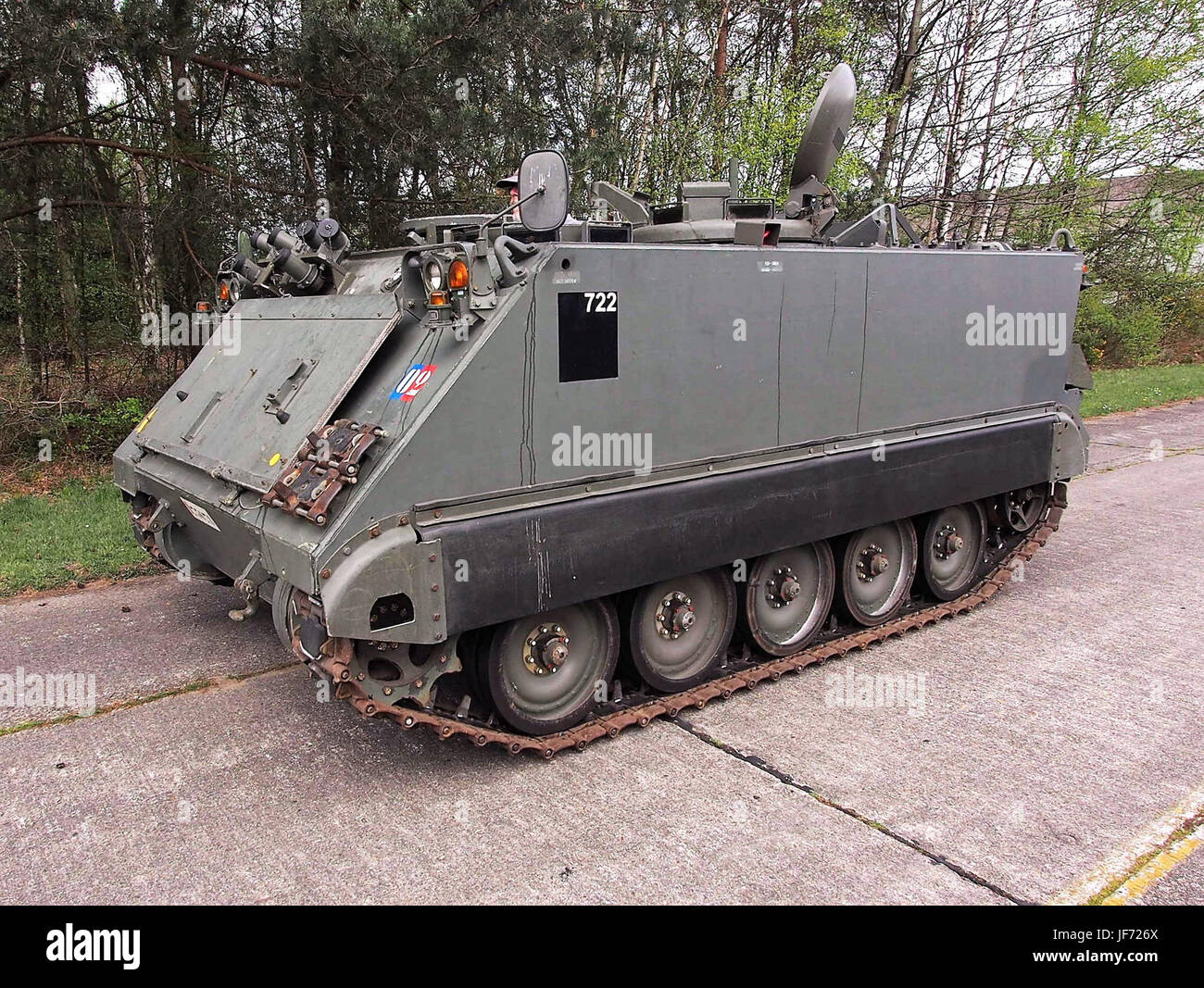 Der Panzerträger M113 (APC), der im Artilleriemuseum in Brasschaat ausgestellt ist, ist eines der am weitesten verbreiteten Militärfahrzeuge der Geschichte. Bekannt für seine Vielseitigkeit, diente der M113 bei zahlreichen Streitkräften weltweit. Stockfoto