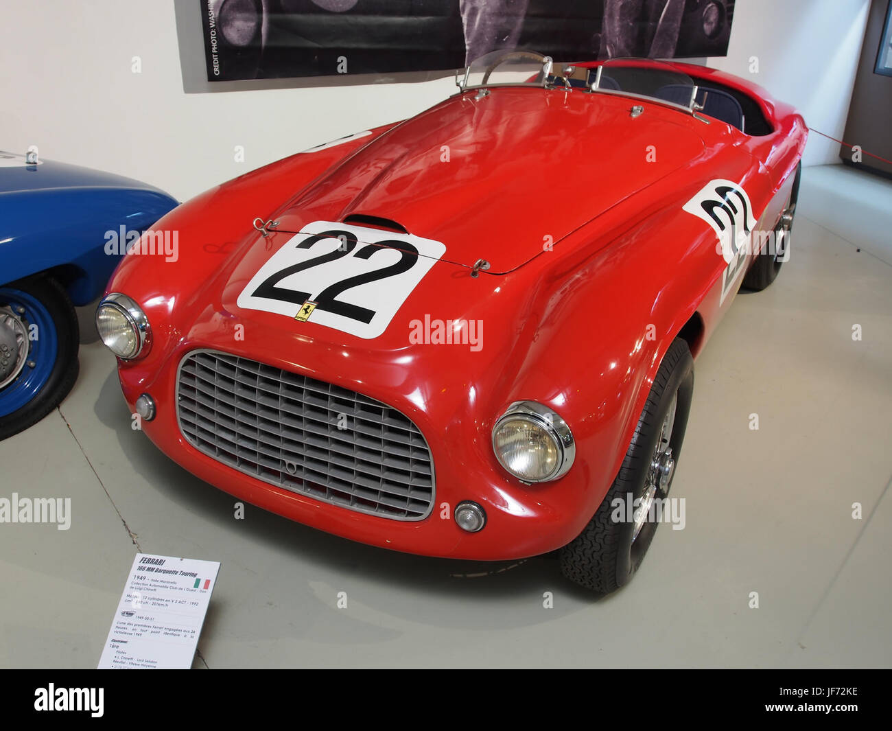 Der 1949 Ferrari 166 MM Barquette Touring ist ein klassischer italienischer Sportwagen mit V12-Motor, der Geschwindigkeiten von bis zu 201 km/h erreichen kann. Dies ist ein Symbol für Ferraris exzellente Automobile der Nachkriegszeit. Stockfoto