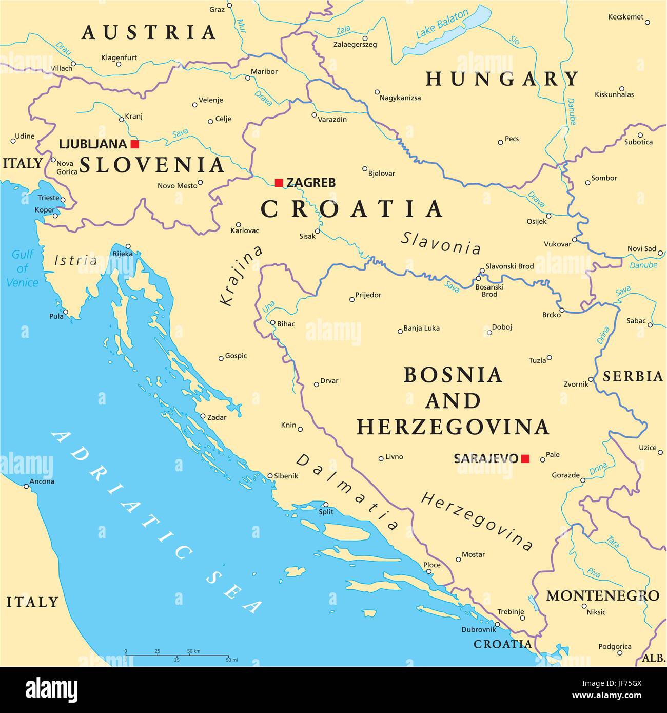 politische, Kroatien, Bosnien, Karte, Atlas, Karte der Welt, Slowenien, Reisen, Stock Vektor