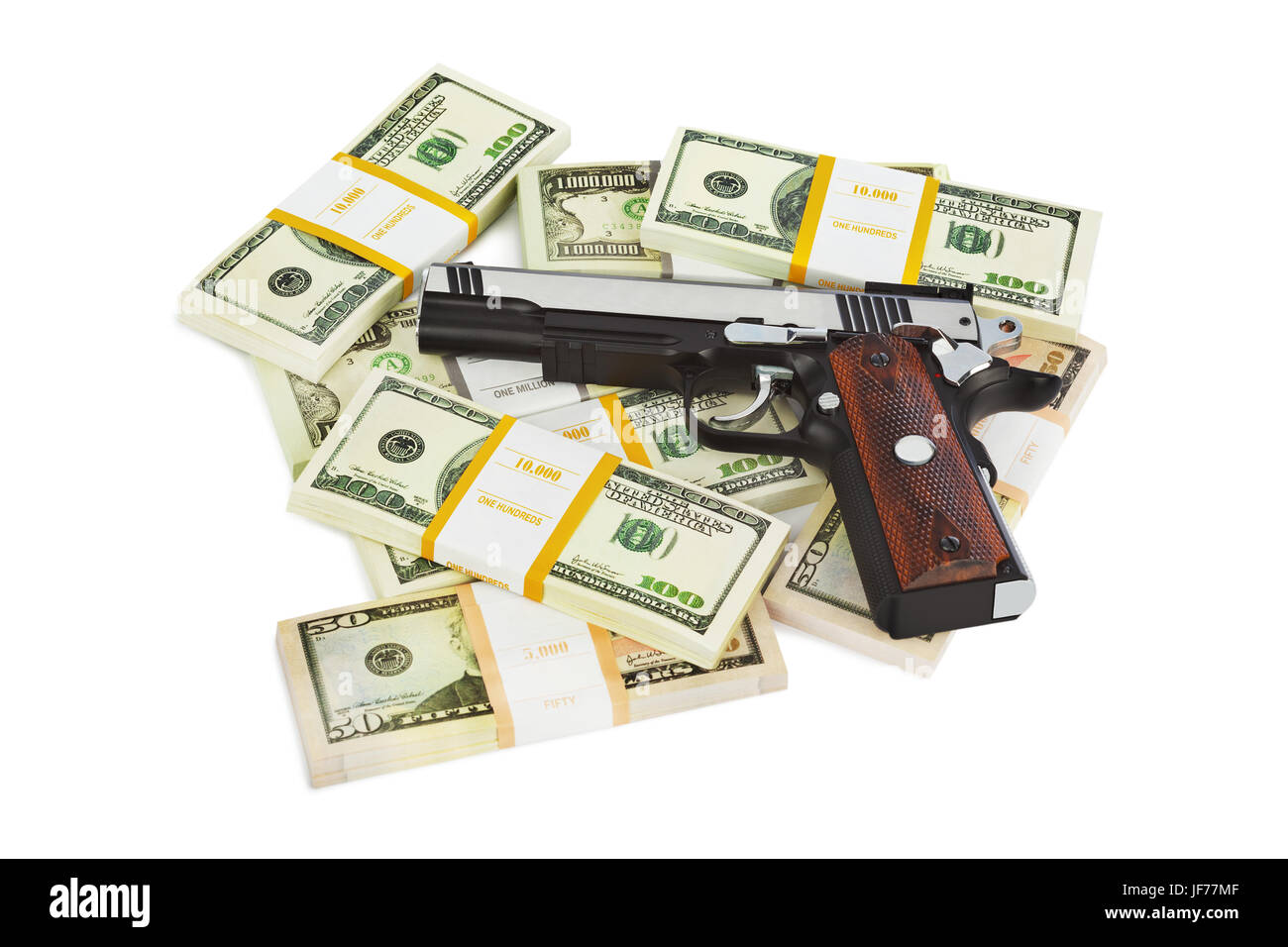 Pistole und Geld Stockfoto