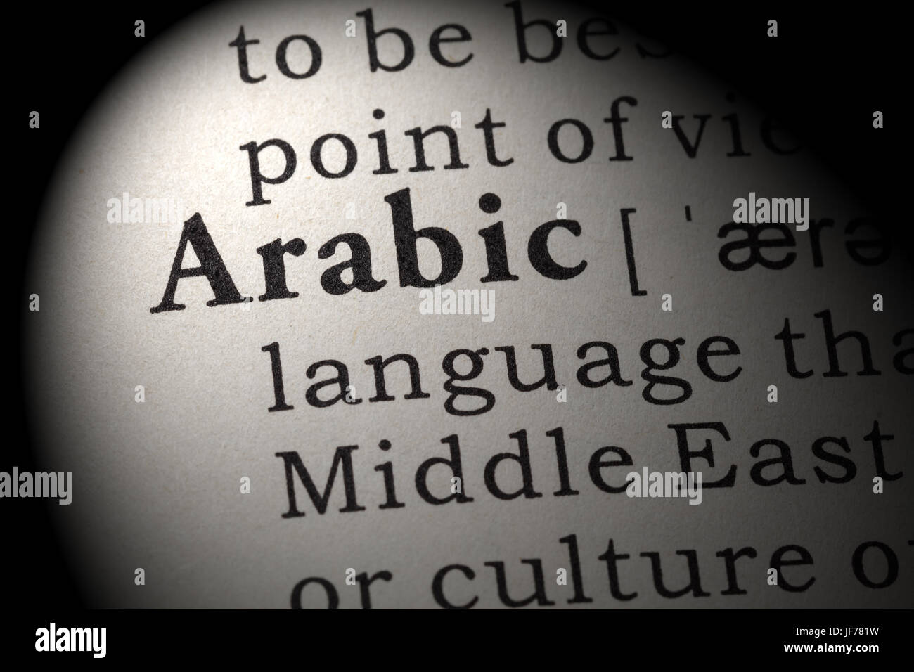 Gefälschte Wörterbuch, Wörterbuch-Definition des Wortes Arabisch. einschließlich der wichtigsten beschreibende Wörter. Stockfoto
