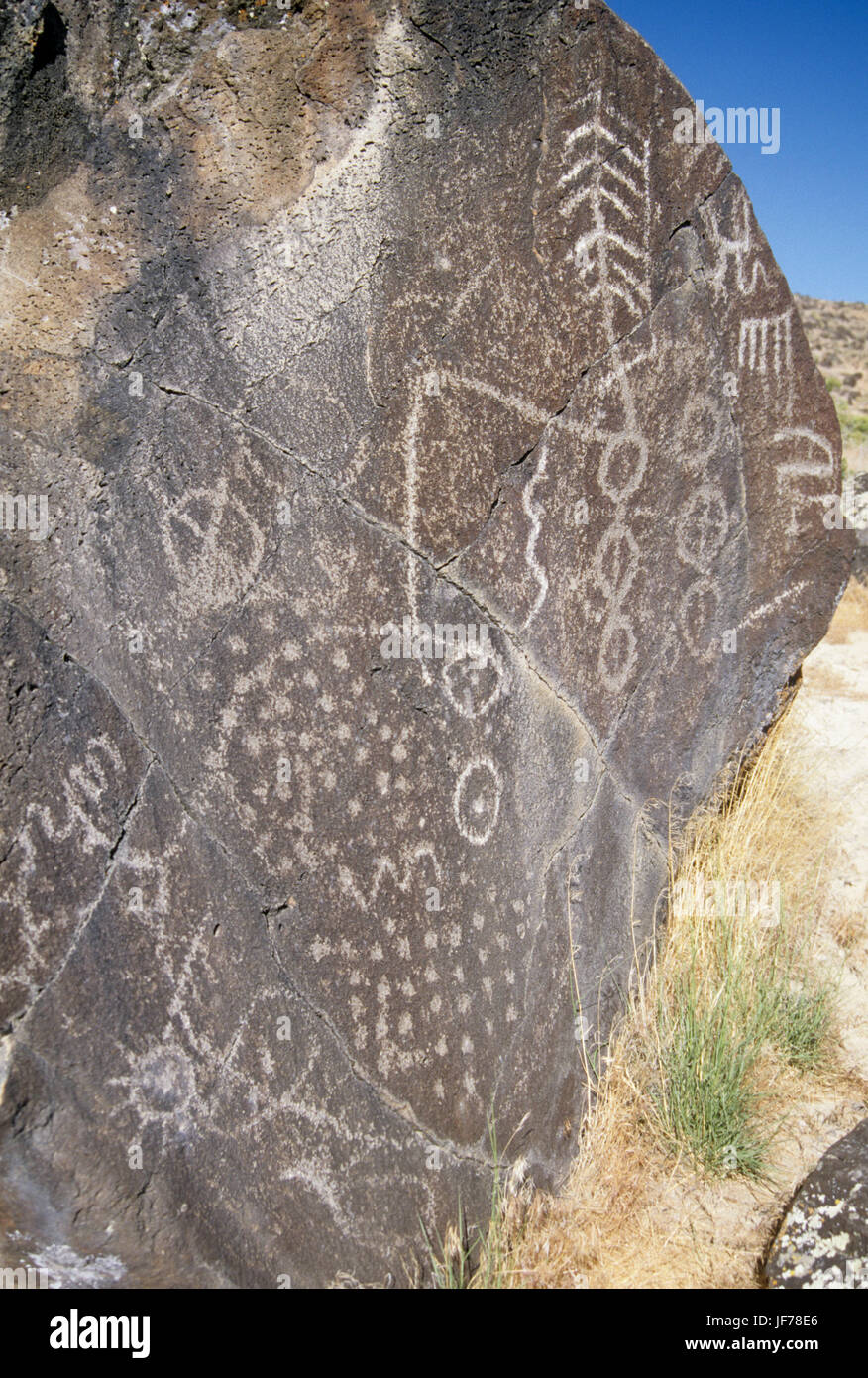 Petroglyphen in der Nähe von Karte Rock, Boise Bezirk Bureau of Land Management, Idaho Stockfoto