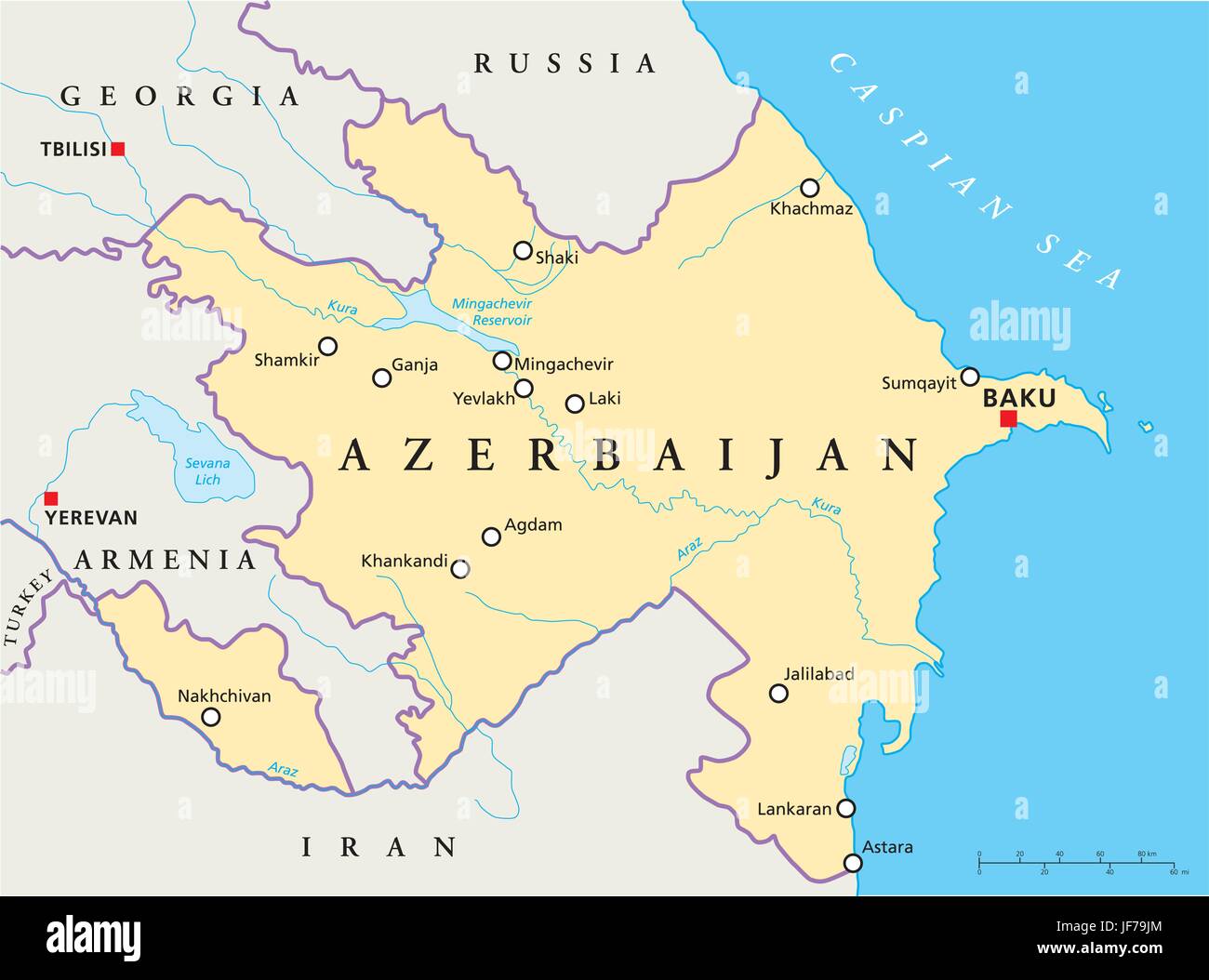 Aserbaidschan, Karte, Atlas, Karte der politischen Welt, Europa, Aserbaidschan, Stock Vektor