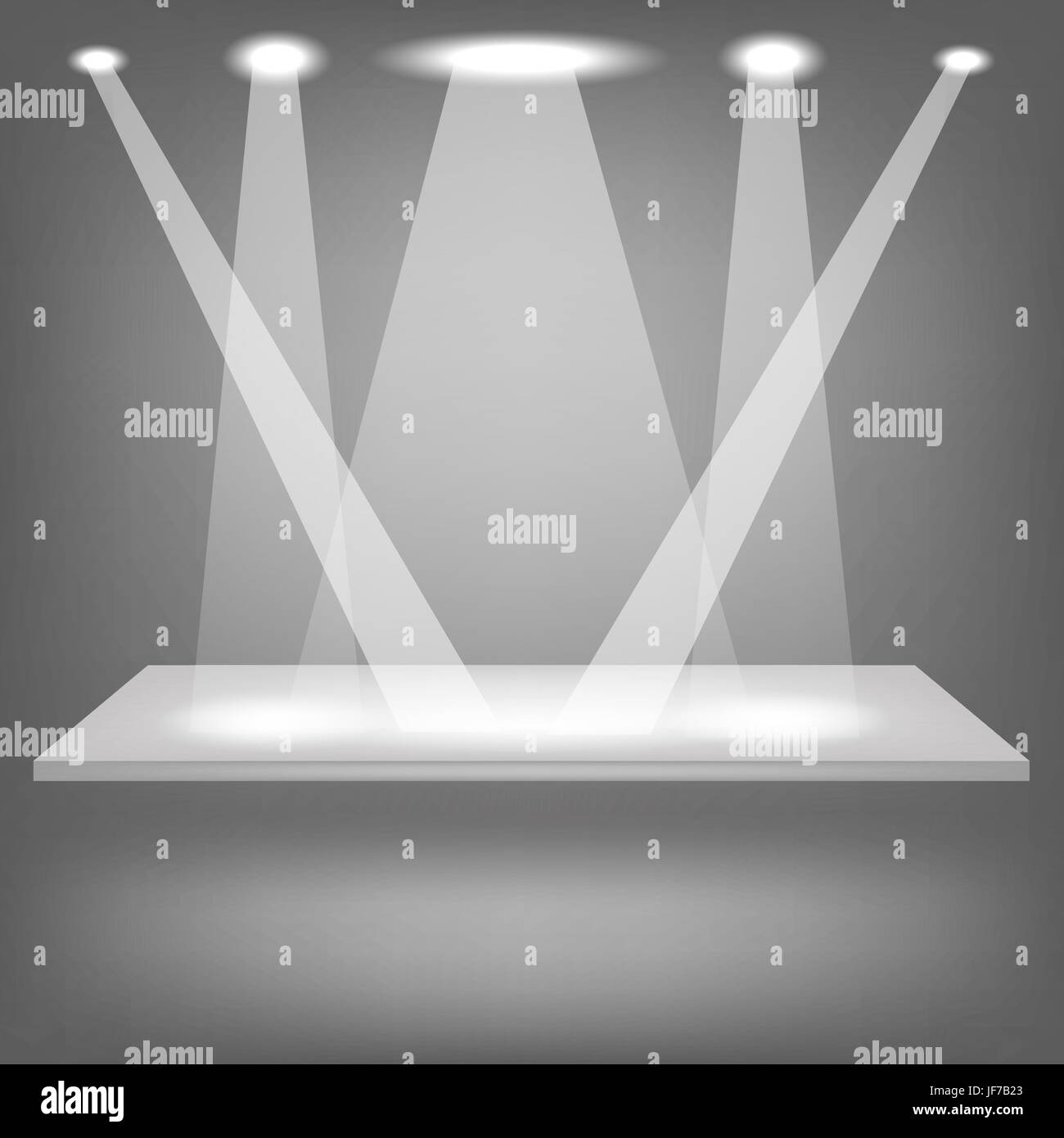 Leeren Regal isoliert auf grauem Hintergrund. Strahler beleuchtet die leere Regal Stock Vektor