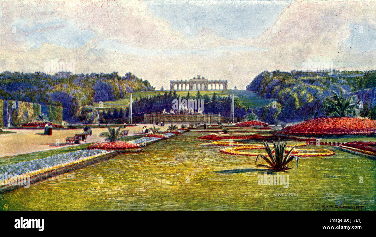 WIEN. Schlosspark Schönbrunn mit Gloriette. Ende des 19. Jahrhunderts Stockfoto